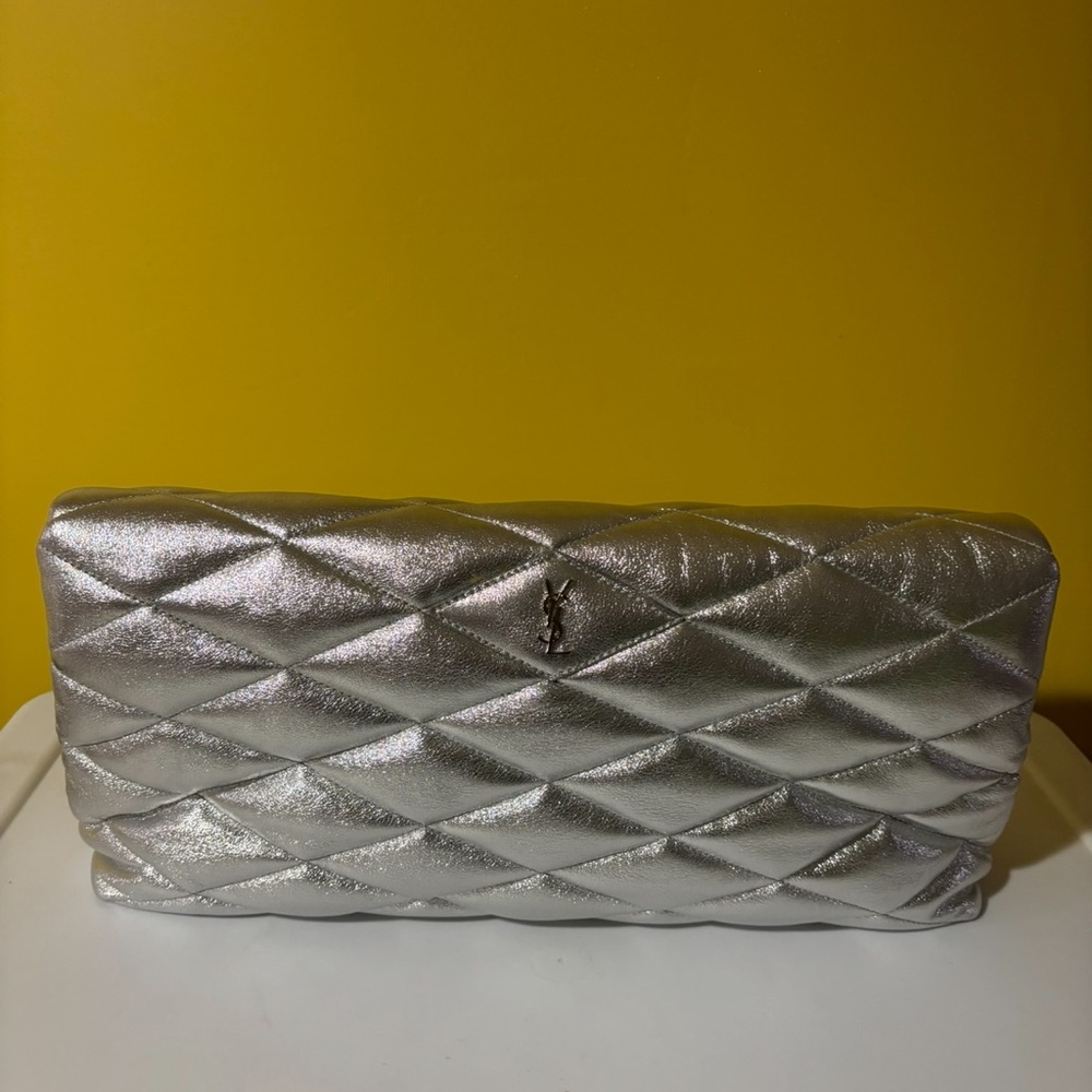 Yves Saint Laurent Silver Quilted Clutch